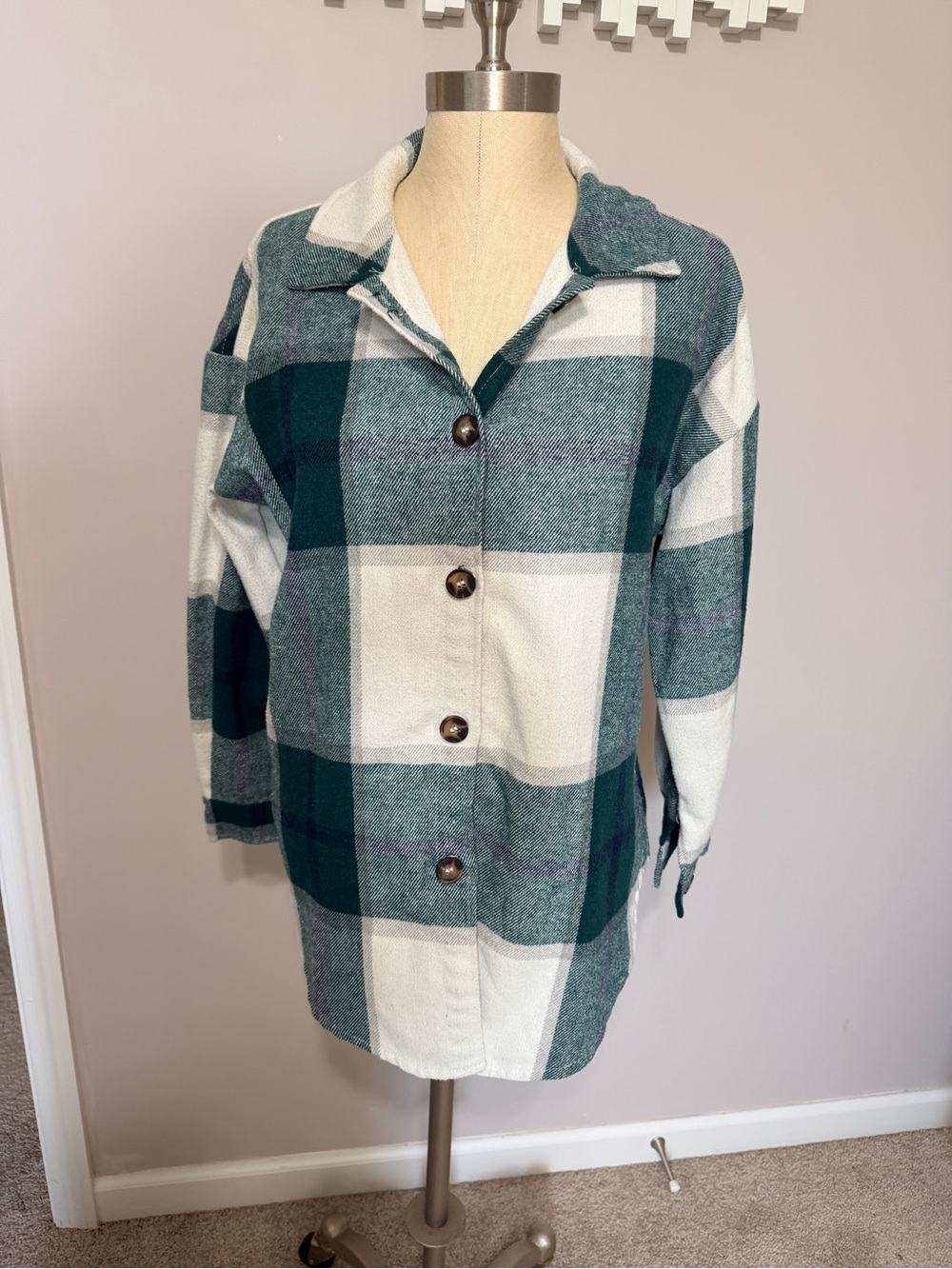 Zaful Green and Cream Plaid Utility Shacket
